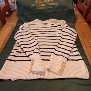 Holland Cooper Striped Sweater with Gold Button Accents